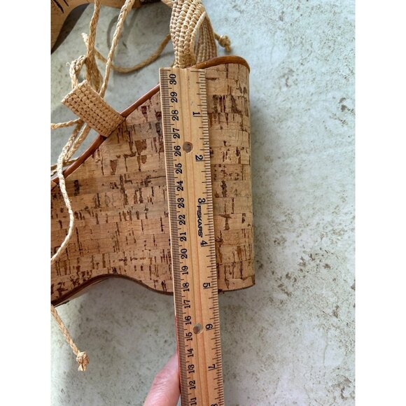 Ralph Lauren Purple Label 39.5 Beige Braided Raffia Wedge Sandals Cork Platform - Picture 9 of 11